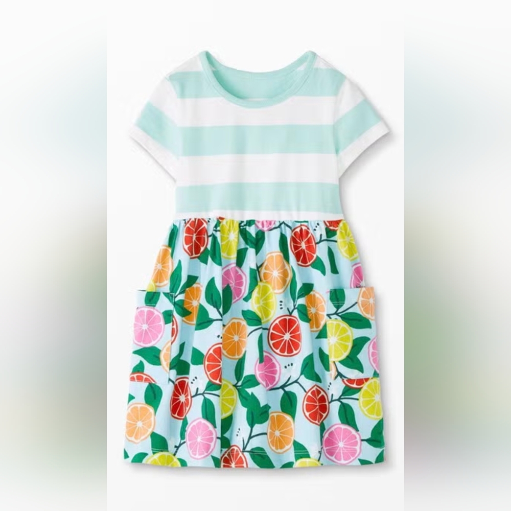 Hanna Andersson Striped Citrus Dress, Sz 6-7
